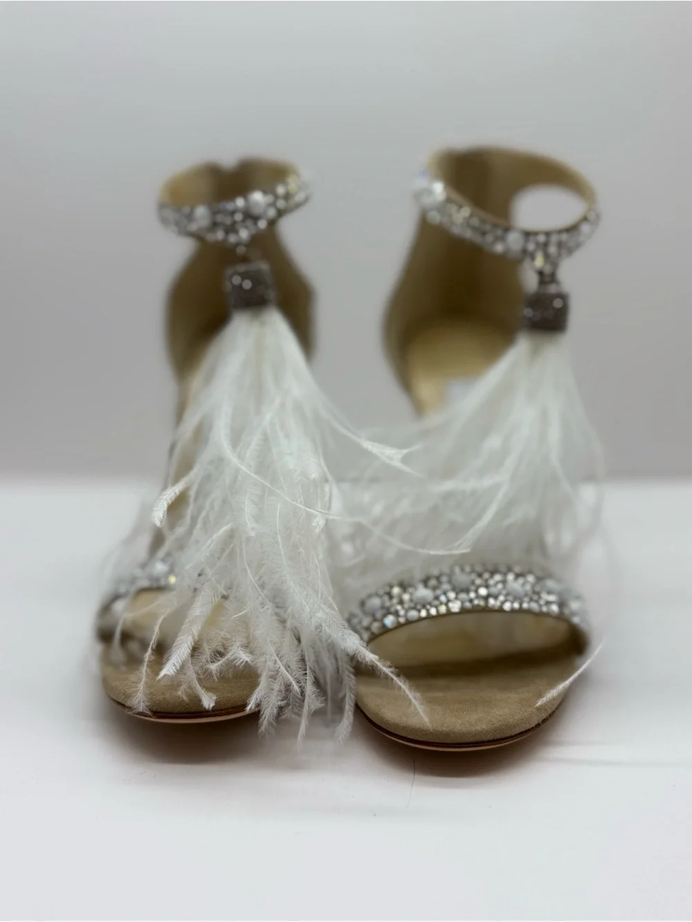 NWT Jimmy Choo Viola 110 Crystal & Ostrich Feather Heels  Size 37.5 - Picture 3 of 9